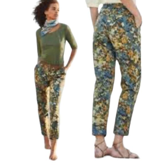 Peruvian Connection Cropped Floral Azure Pants, Casual, Weekend Resort Coastal 2 - Picture 1 of 8